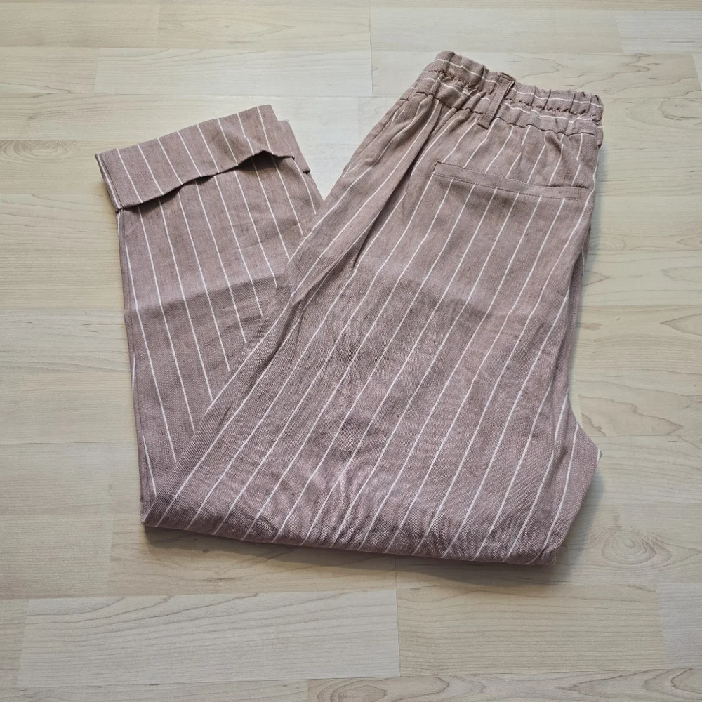 Soft Surroundings Linen Blend Rusty Pink/Red White Stripe Pants Size Large